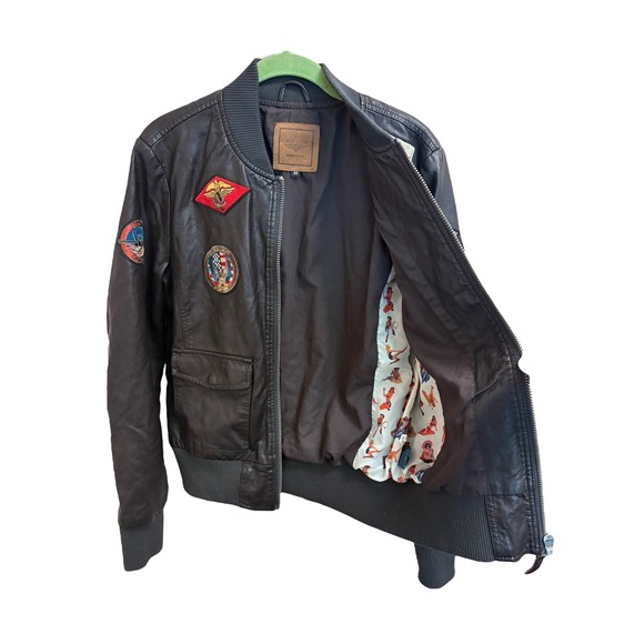 Top Gun Official Womens Brown Faux Leather Bomber Jacket Nwot sz M Fully Lined - Picture 9 of 14